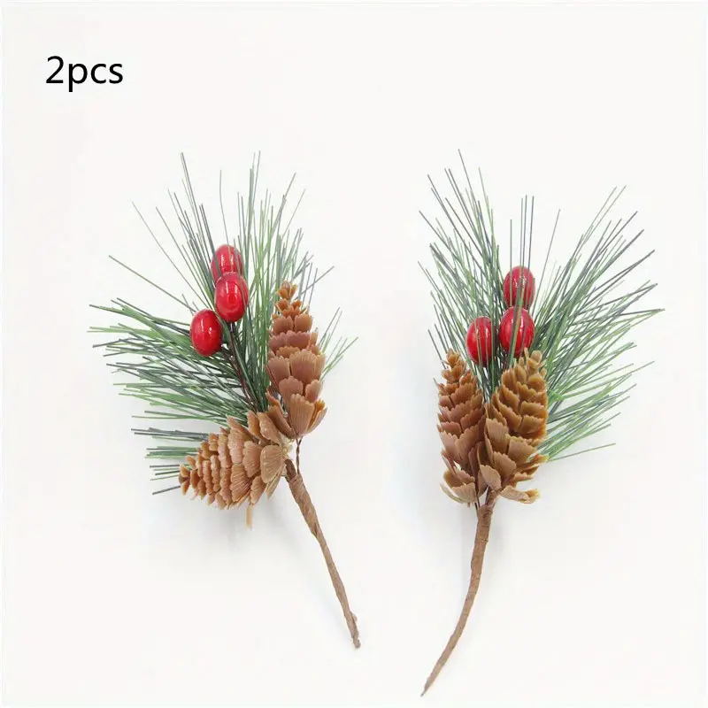 2/5pcs Artificial Pine Needles, Artificial Snow Covered Pine Needles  Branches With Red Berry Stems Mini Pinecone Picks For Crafts Holiday Wreath  Chris