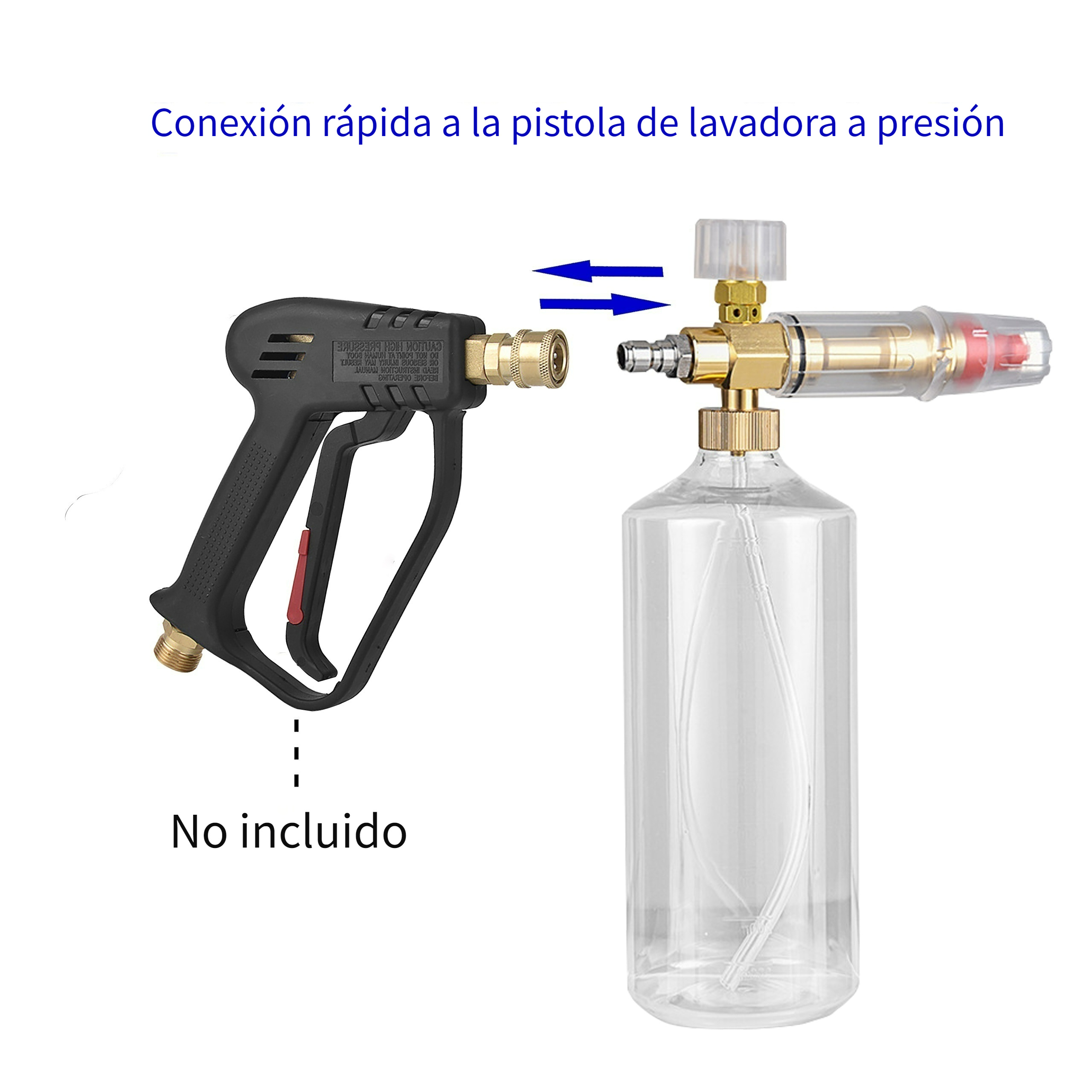 Cañón de espuma – Pistola de lavado a presión con conexión rápida de 1/4  pulgadas y boquilla ajustable pulverizador de lavado de coche con botella  de
