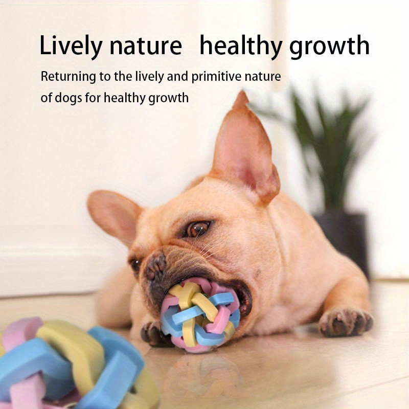 Colorful Hollow Bell Ball Dog Toy, Durable Chew Pet Toy, Built-in Bells For Teeth Cleaning, Interactive Training And Bonding, Elastic Design For Puppies And Cats, 3.5inches (Orange, 1pc