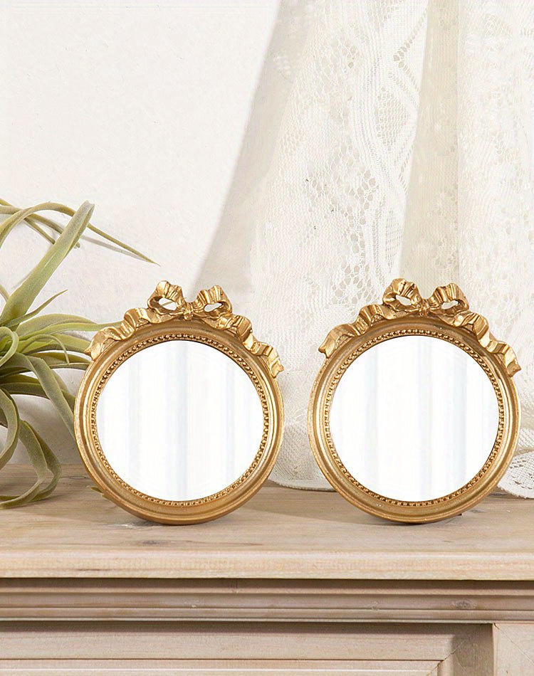 Espejo de maquilje dorado de resina de estilo retro, espejos de