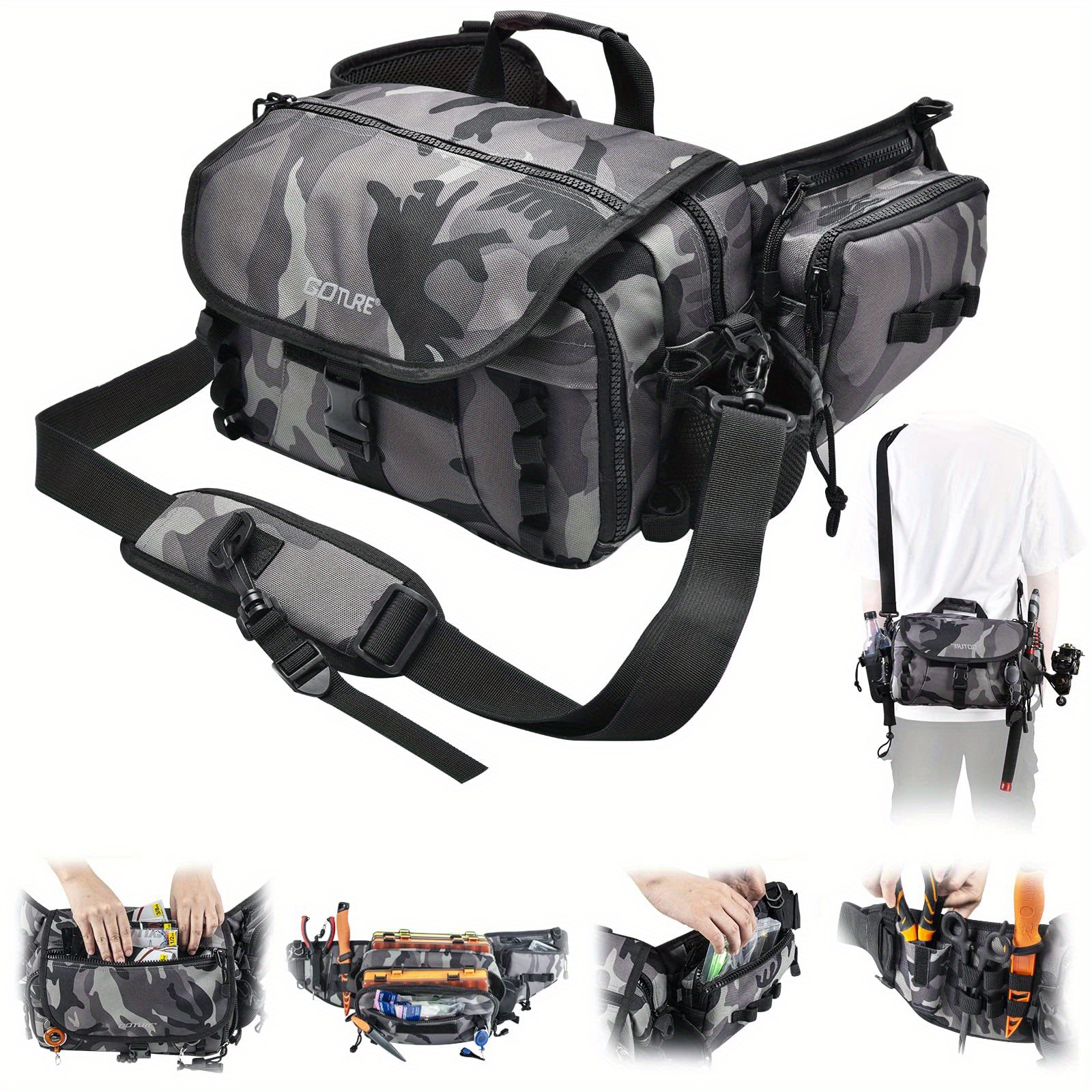 Goture Fishing Tackle Bag Single Shoulder Crossbody Bags Waist Pack Fish  Lures Gear Utility Storage Fishing Box Bag Tactical Bag