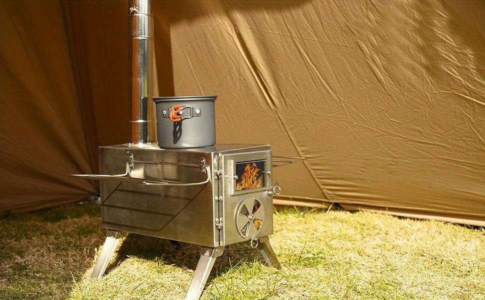 1pc Estufa De Camping De Acero Inoxidable, Estufa Portátil De Leña Con  Tubos De Chimenea Para Cocinar Al Aire Libre