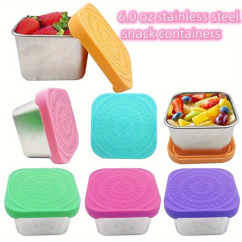 6oz Stainless Steel Snack Containers, Small Metal Food Storage Container  with Silicone Lids, Leakproof Snack Lunch Container