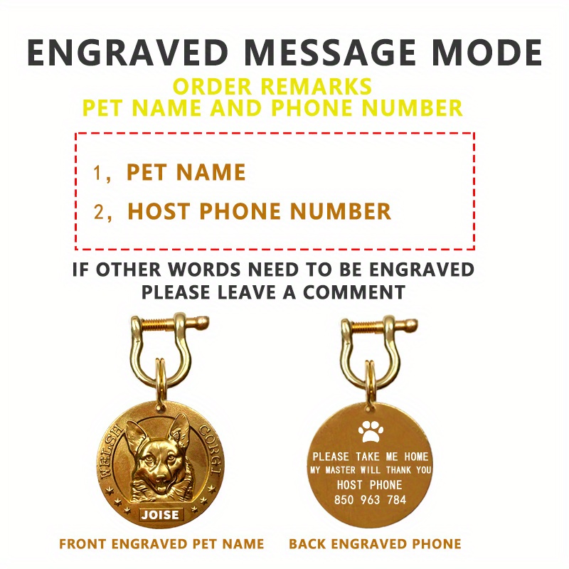 Pure Tag Tag for Teddy Golden Retriever Corgi Dog Yellow Bronze Relief  Cat Plaque Engraving Pet Anti-Lost Tag
