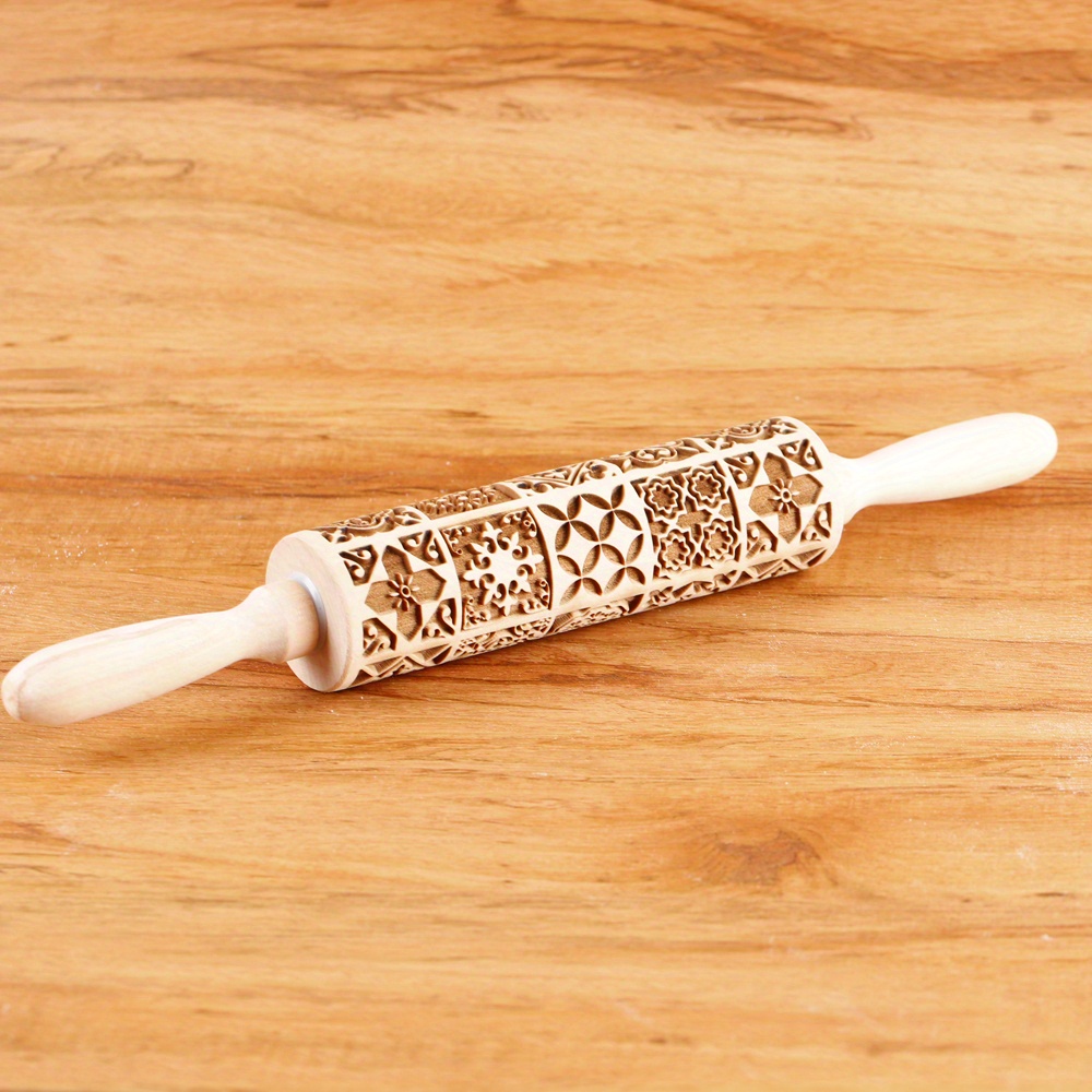 Engraved Rolling Pin Embossed rolling pin Embossed Dough Roller Cookie Mold  Clay