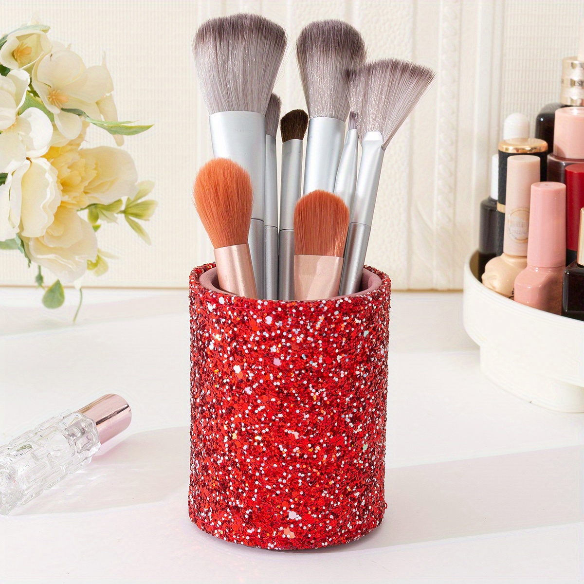 Glitter Makeup Brush Holder Sequin Decor Pencil Cup Shiny - Temu