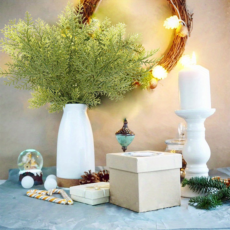 6pcs Christmas Artificial Pine Branches Faux Cedar Picks Floral Sprays  Glitter Greenery Stems Pine Needles Twig For Xmas Vase Filler Home Garland  DIY Wreath Decoration