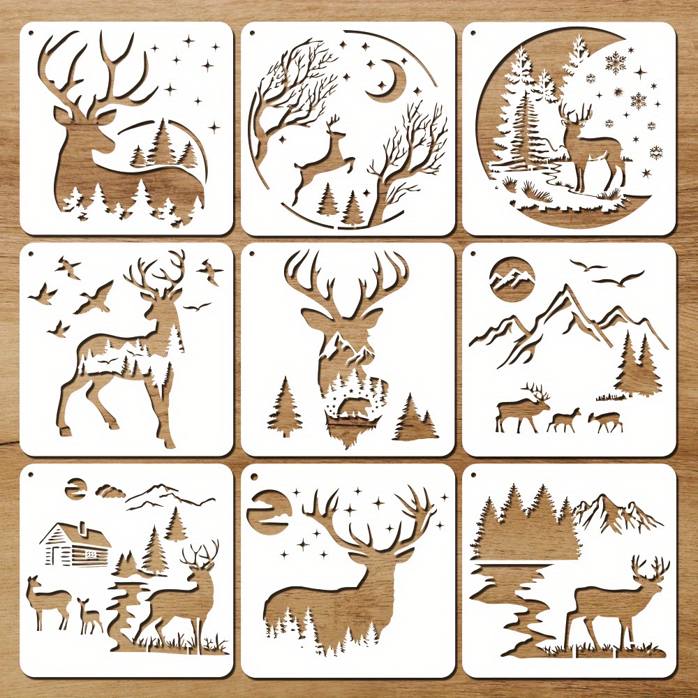 Stencils for Painting on Wood Drawing Templates,A4 29cm Mountain Bear Deer  DIY Reusable Stencils Painting Scrapbook Art Templates for Painting on
