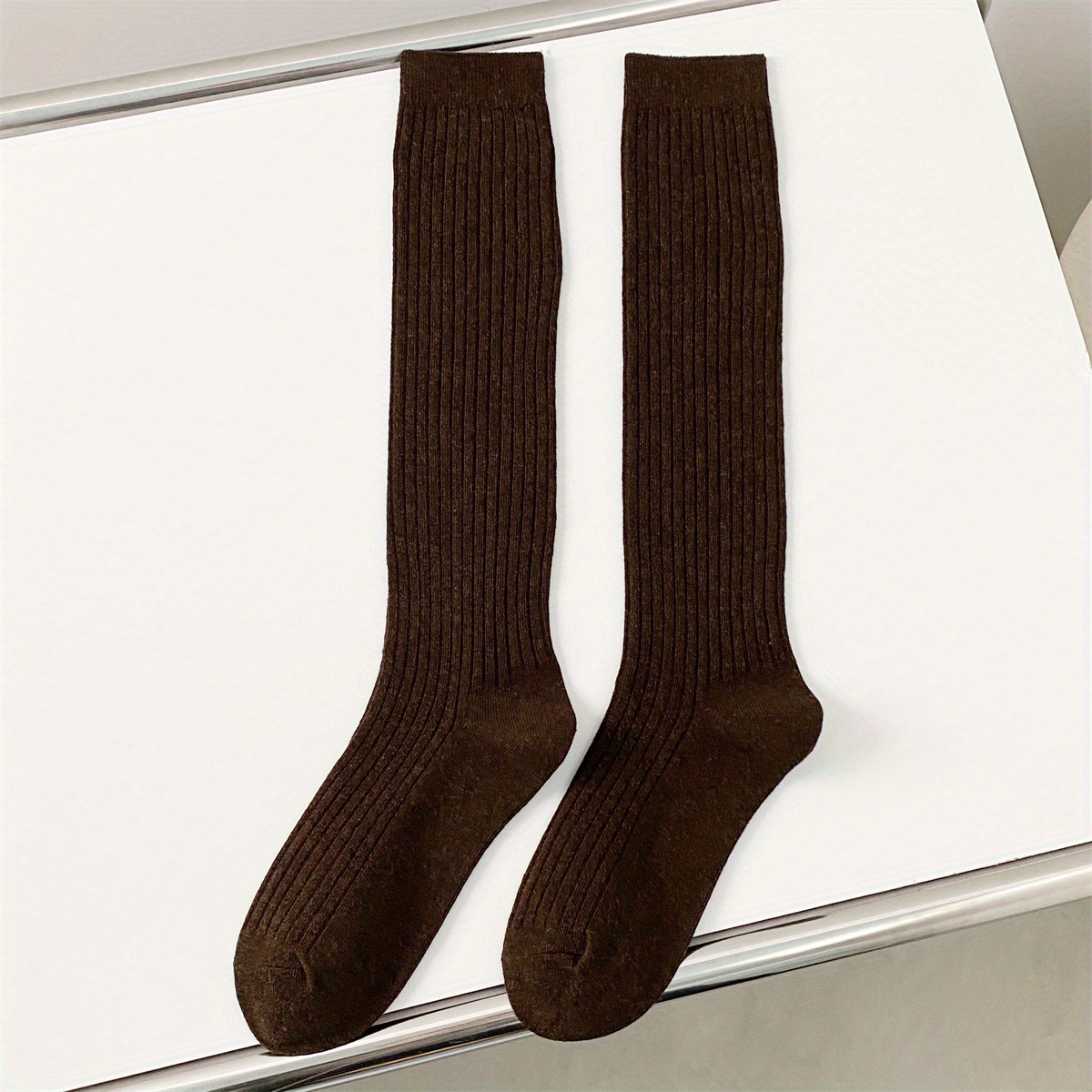 1 Pair Women Stockings Solid Rib-knot Fashion Knee High Socks