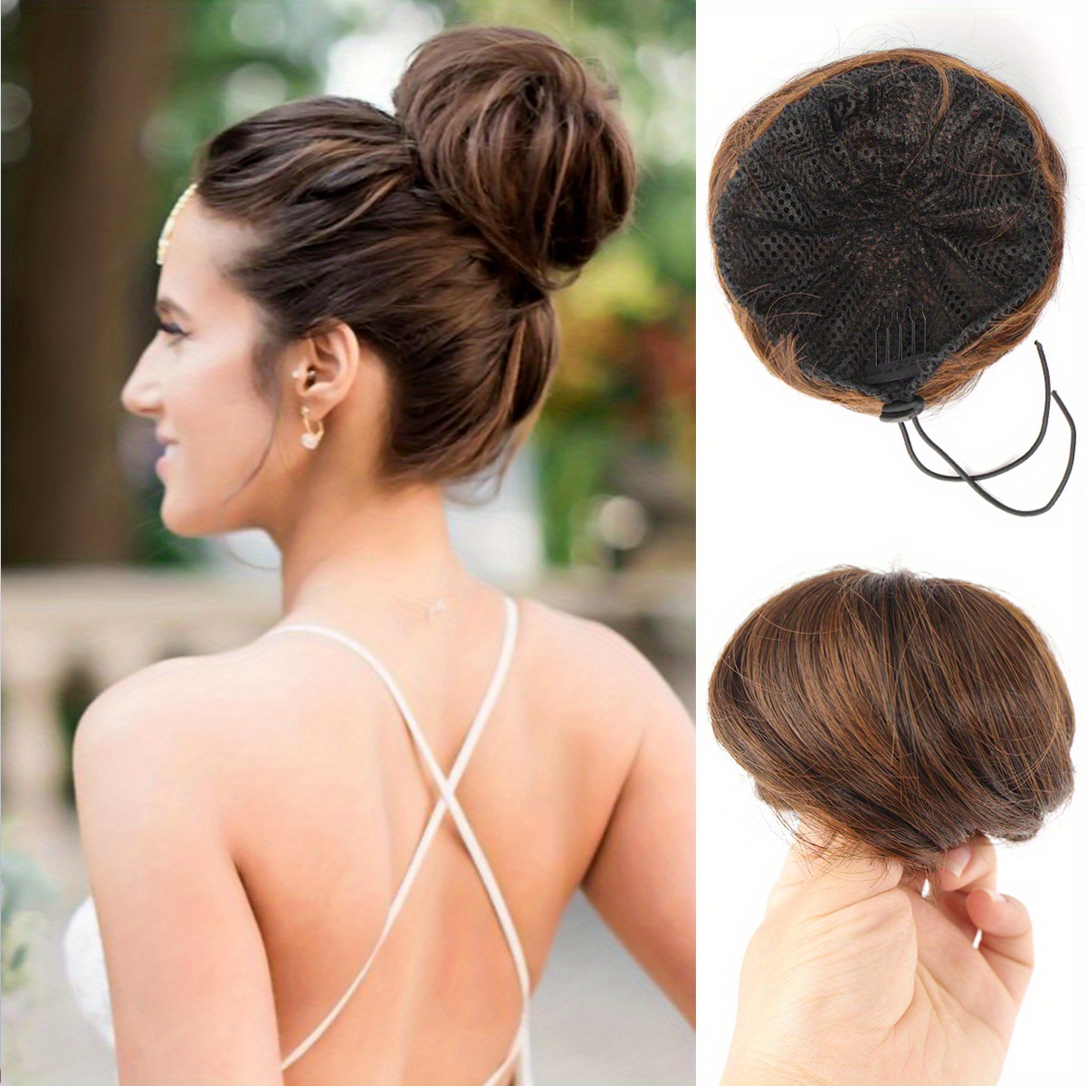 SARLA Extensões de coque de cabelo loiro cinza sintético cordão para coque  de balé peças de cabelo para mulheres meninas senhoras falso donut chignon