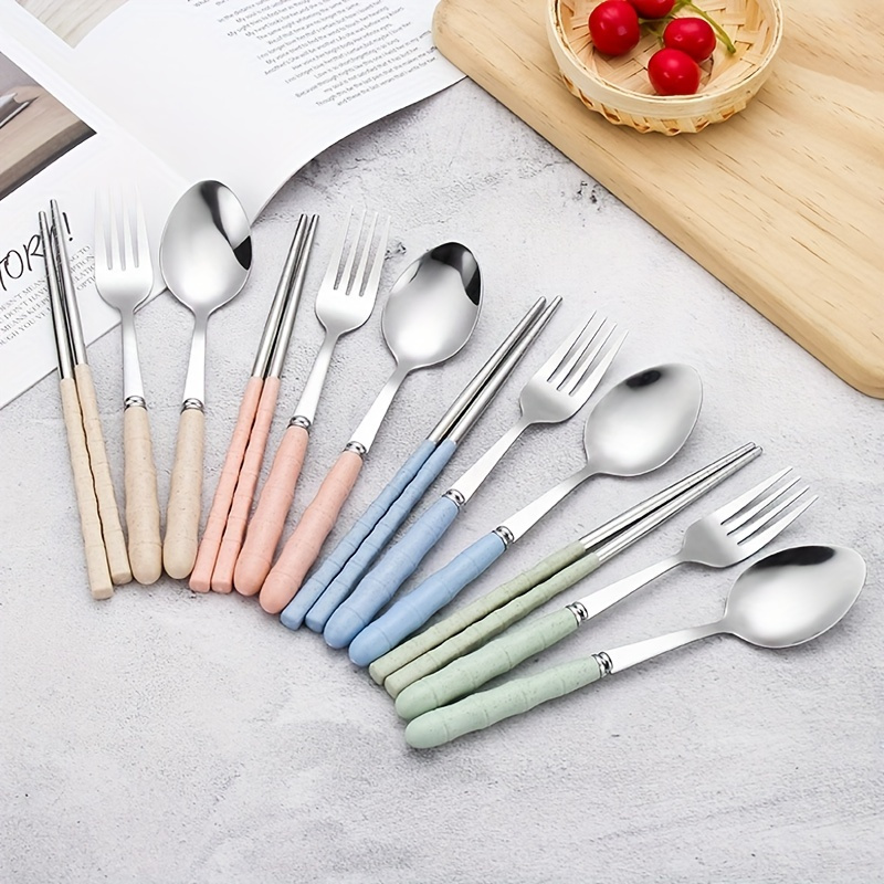 Portable Tableware Set With Box, Stainless Steel Reusable Utensils Suitable  For Lunch, Camping, School, Picnic, Workplace Travel, Lunch Box With Fork,  Spoon And Chopsticks - Temu