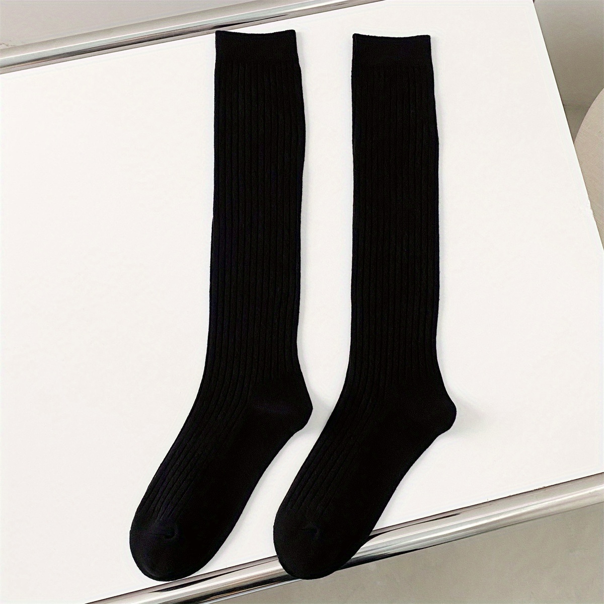 1 Pair Women Stockings Solid Rib-knot Fashion Knee High Socks