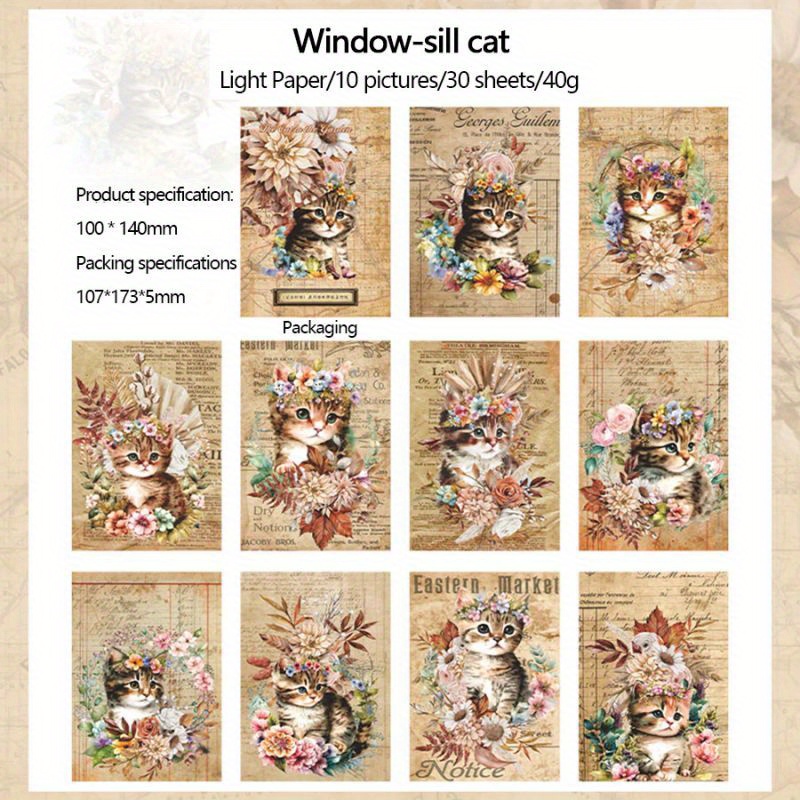 6 Styles Cat's Words Series Cat Journal Collage Material Paper - Temu