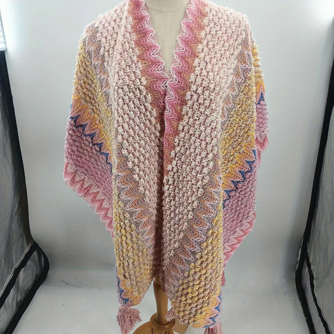 Bohemian Plaid Tassel Shawl Vintage Knitted Warm Cape Wraps