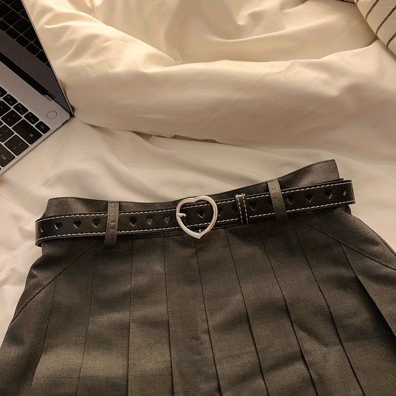 Heart Hollow Out Pu Belt Eyelet Heart Pin Buckle Waist Belts Simple Jeans  Pants Belt Solid Color Girdle For Women - Temu