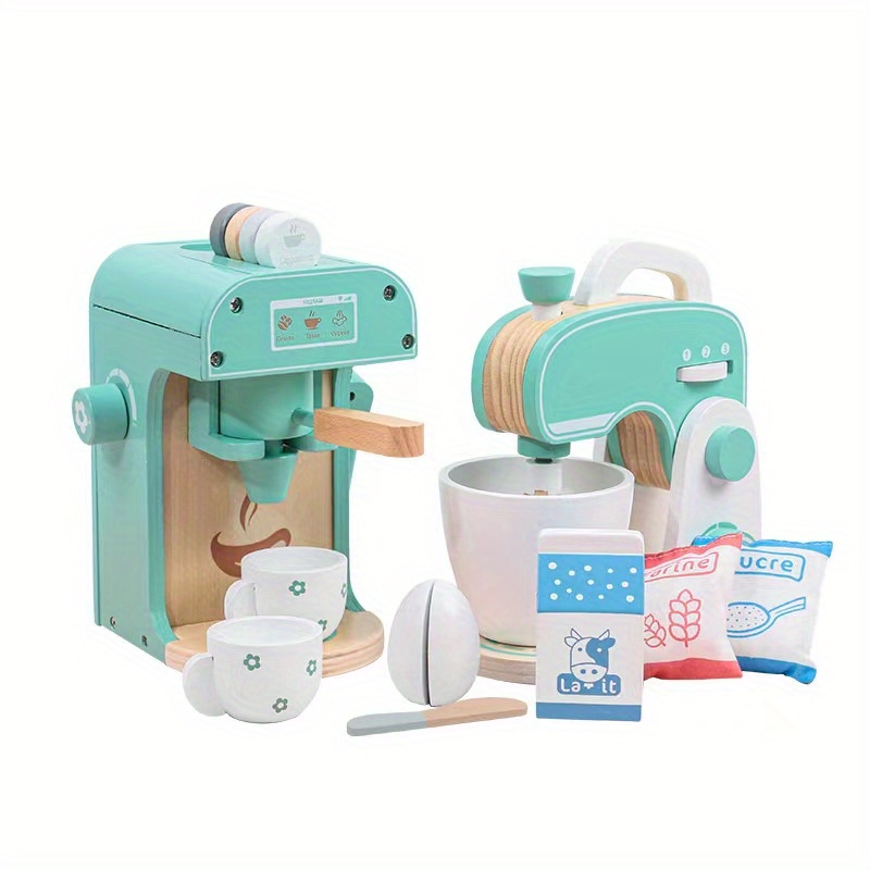 Juego de juguetes de pequeños electrodomésticos de cocina de madera, juego  de rol con accesorios, regalos para niñas y niños pequeños , Mezclador  Baoblaze Cafetera