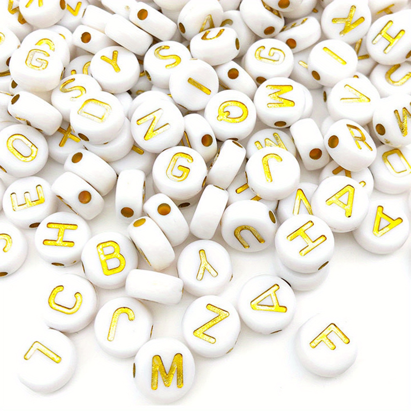 1000 Round Letter Beads Acrylic Gold Letter Beads 4x7mm White Letter Beads  2 Crystal Thread Friendship Bracelet Jewelry Make DIY Craft Gifts