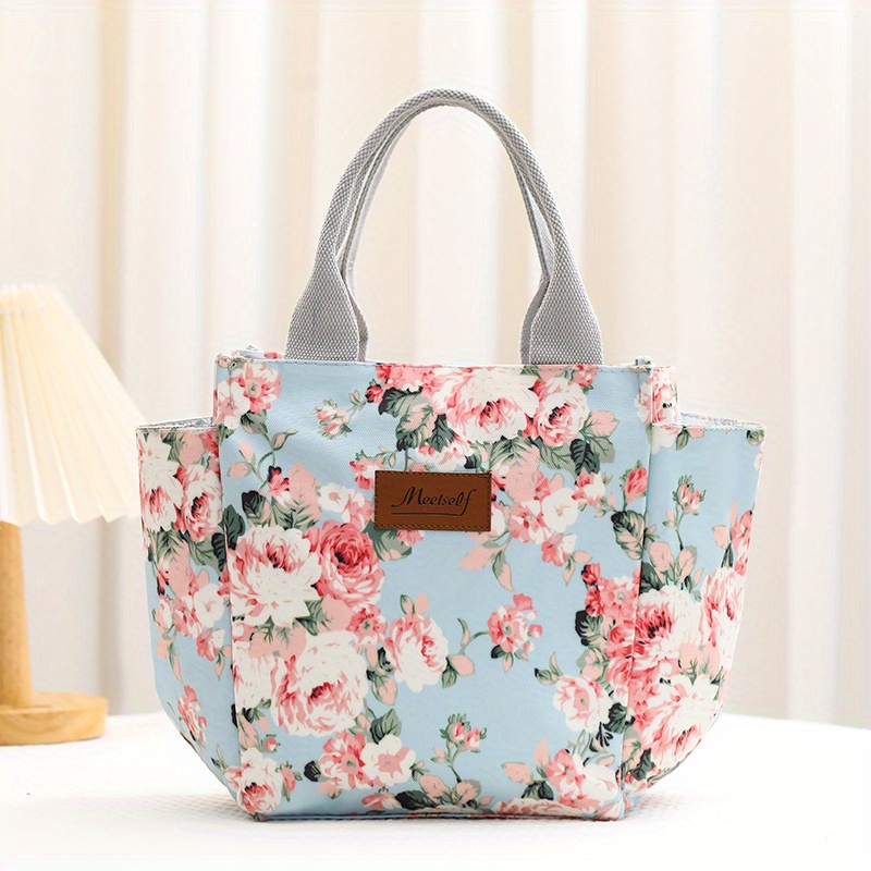 Floral Pattern Lunch Box Bag, Portable Nylon Handbag, Women's Zipper  Storage Bag For Travel Picnic, Work, School - Temu Israel