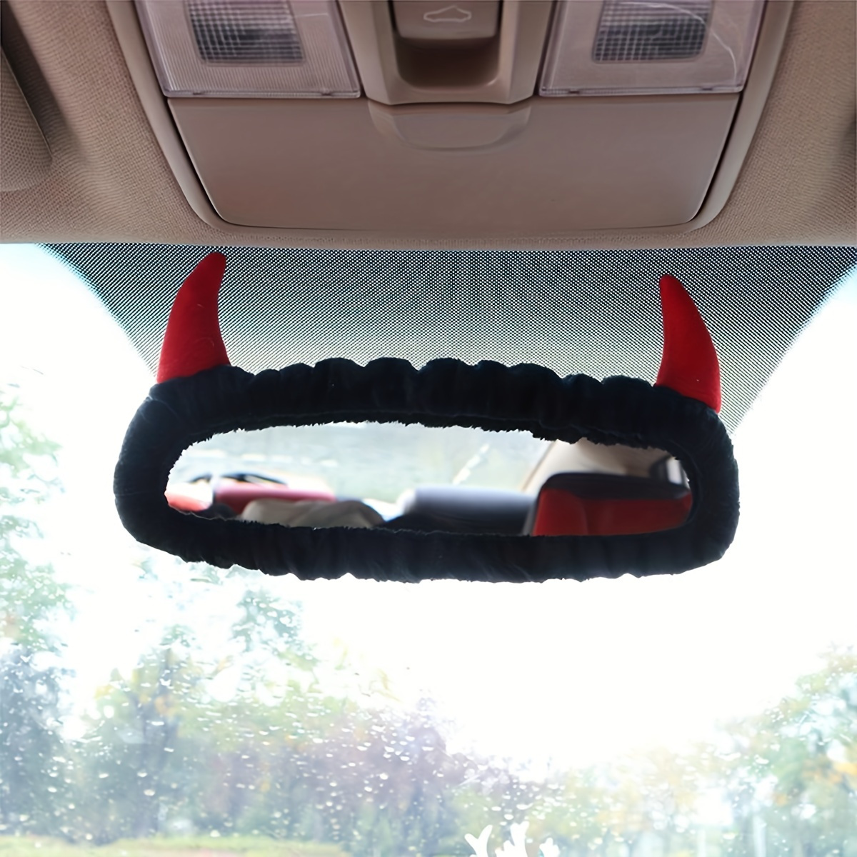 Creative Car Rearview Mirror Cover Cute Devil Horn Rearview - Temu