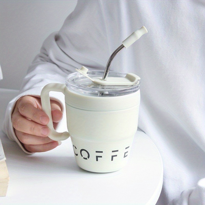 Reusable Double Wall Coffee Cup with Straw
