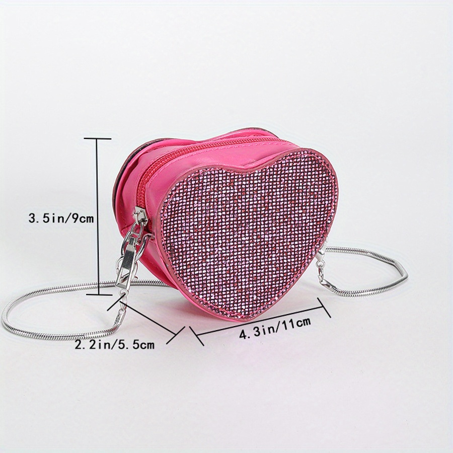 Mini Pink Metallic Glossy Pu Fashionable Heart Shaped Crossbody