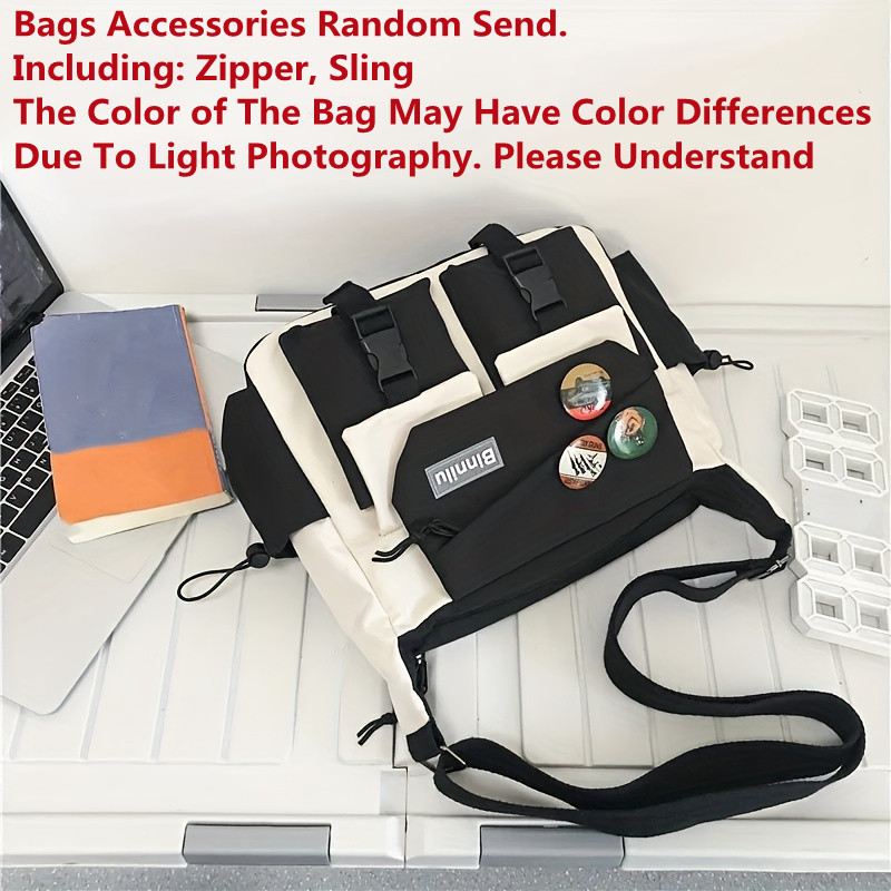 Kawaii Pins Decor Messenger Bag, Release Buckle Decor Flap