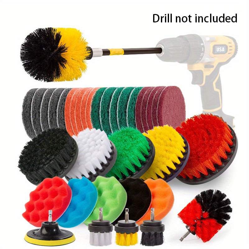 3/4pcs/ Drill Brush Set Power Scrubber Brush Polisher Bathroom Stain  Polishing Kit with Extender Household