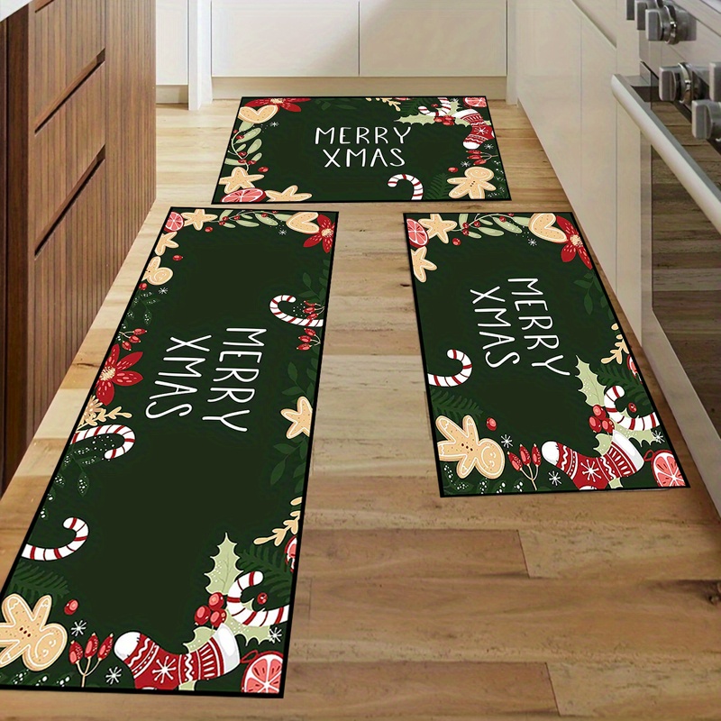 Christmas Festive Kitchen Rug Stain Resistant Waterproof - Temu Italy