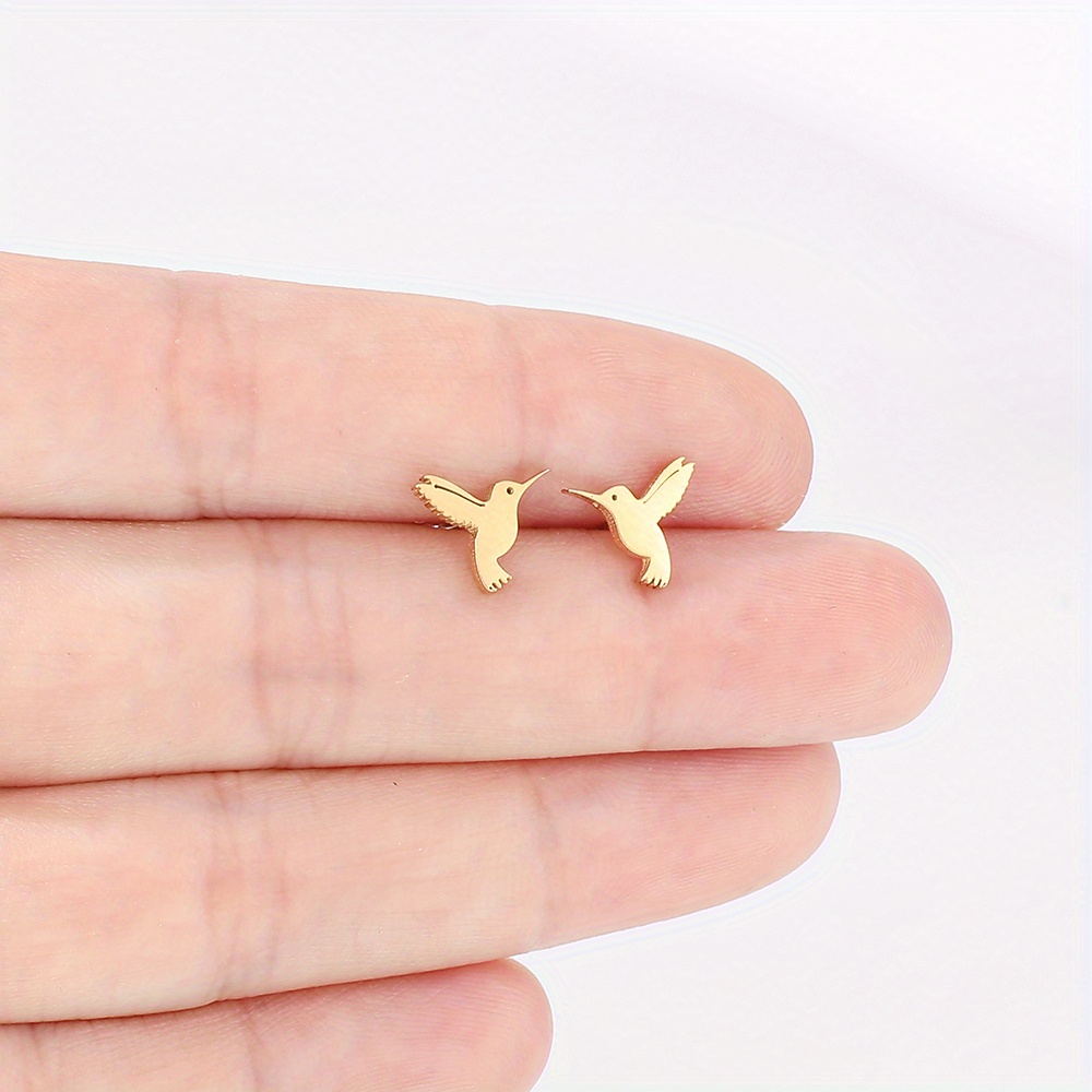 Image of 316l Fashion 316l 316l 316l 316l Stainless Steel Hummingbird Shape Stud Earrings Unisex Easy Mini Earrings European And American Cross-border Additions