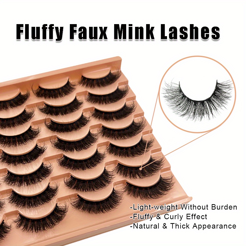 14 Pairs Faux Mink Lashes Strip False Eyelashes Thick Volume Fluffy Lightweight