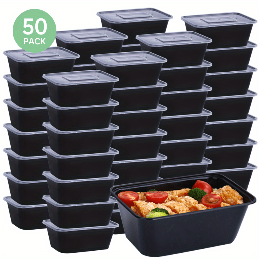 Plastic To-Go Containers And Lids - Rectangle - Black With Clear Lid -  24oz. - 100 Count Box