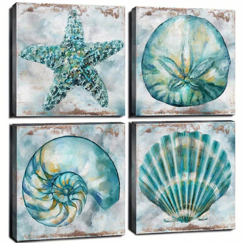 Ocean Theme Canvas Print Posters, Teal Beach Seashell Canvas Wall Art  Paintings, Artwork Wall Painting For Living Room Bedroom Bathroom Office  Hallway Kitchen Wall Decors, No Frames Temu