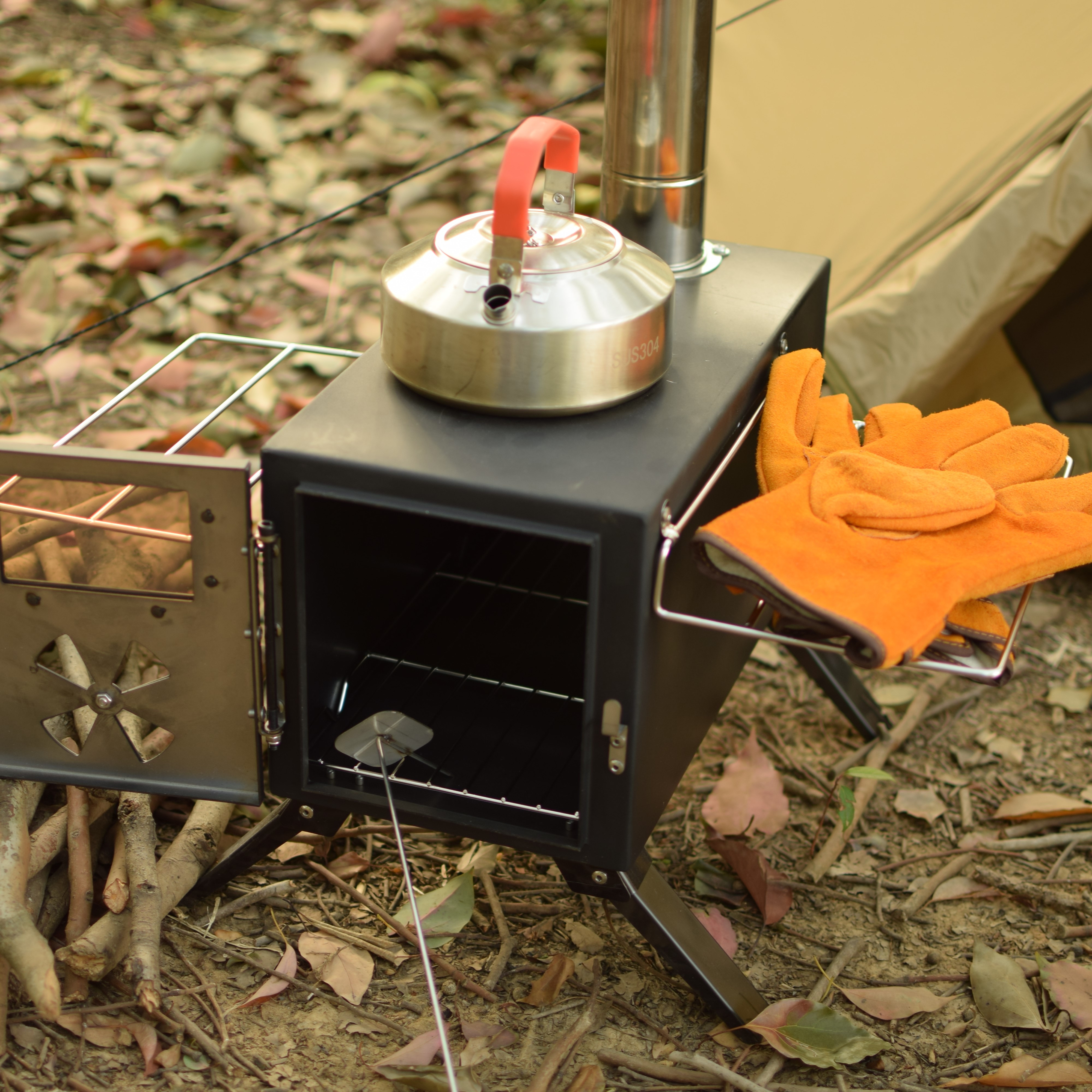 Tent Stove Portable Camping Wood Burning Stoves Carbon Steel With Chimney Pipes For Hiking
