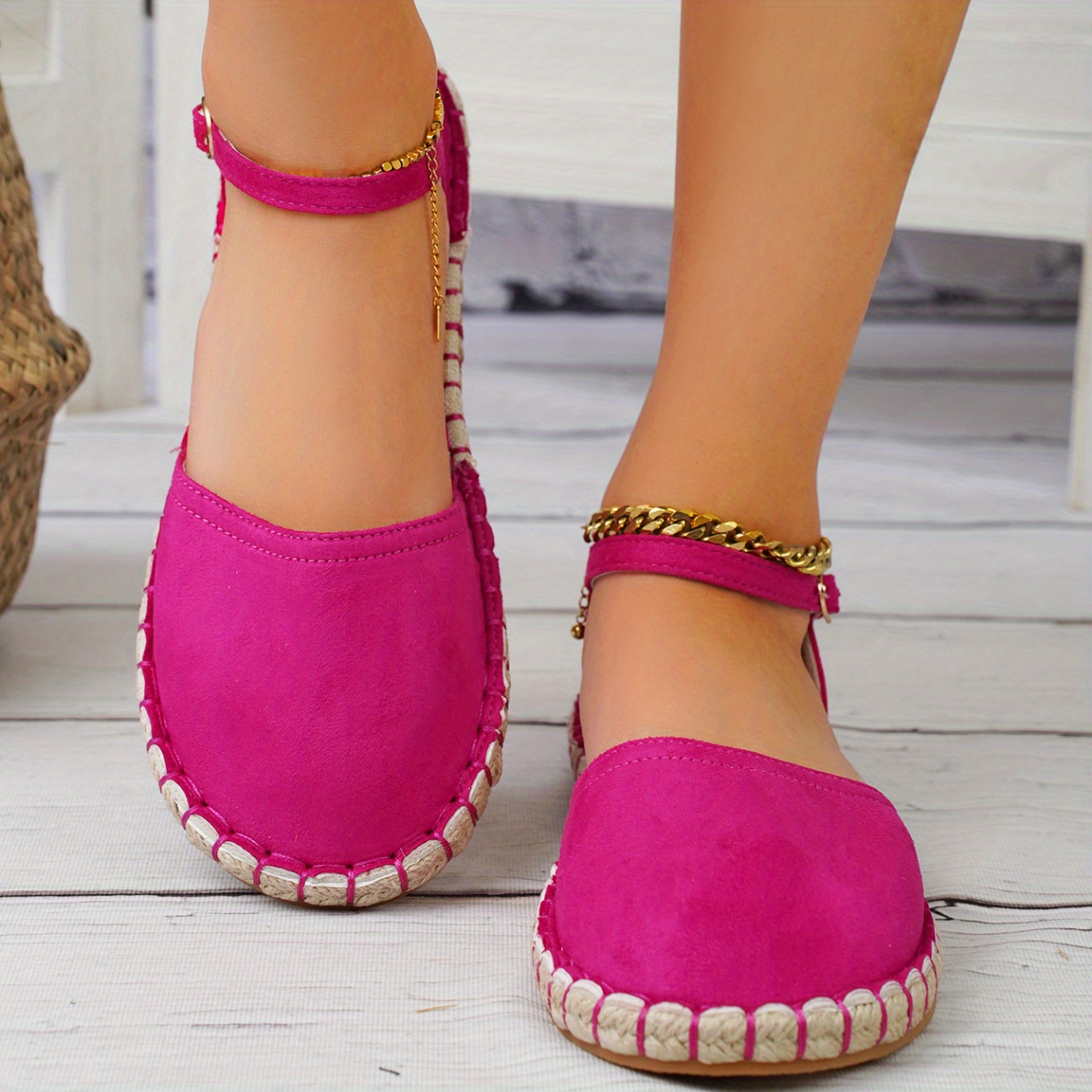 Women's Solid Color Flat Shoes, Ankle Buckle Strap Flat Espadrilles Shoes,  Lightweight Comfy Sandals - Temu