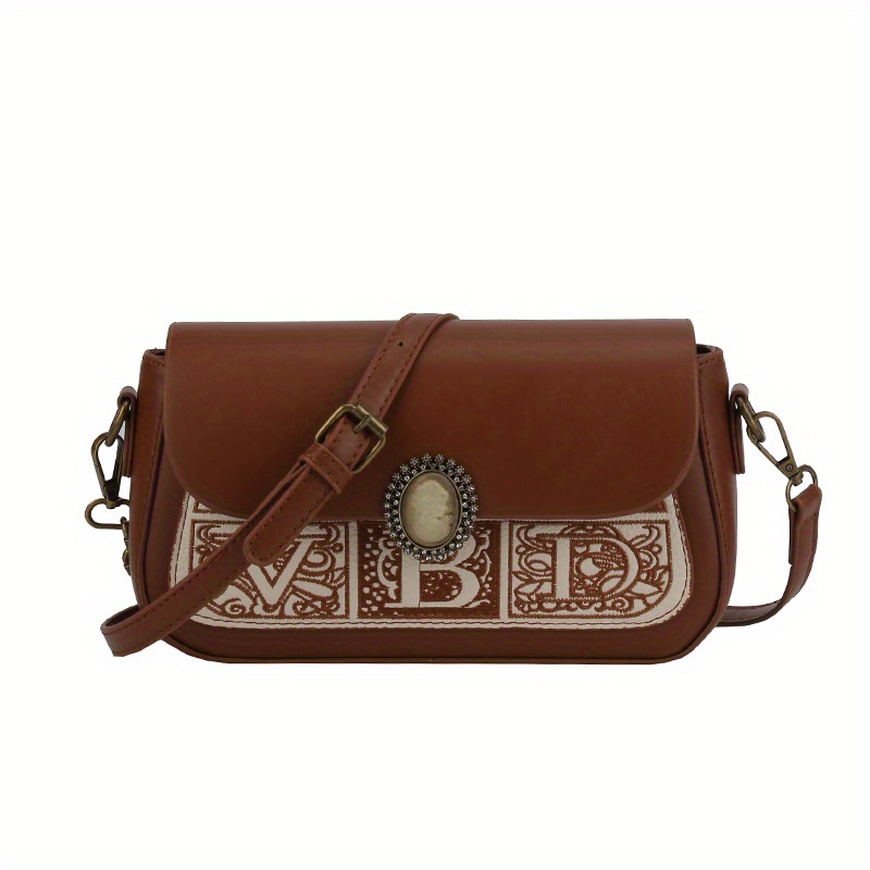 Vintage Letter Print Crossbody Bag, Retro Pu Shoulder Bag, Women's Fashion  Handbag & Purse - Temu