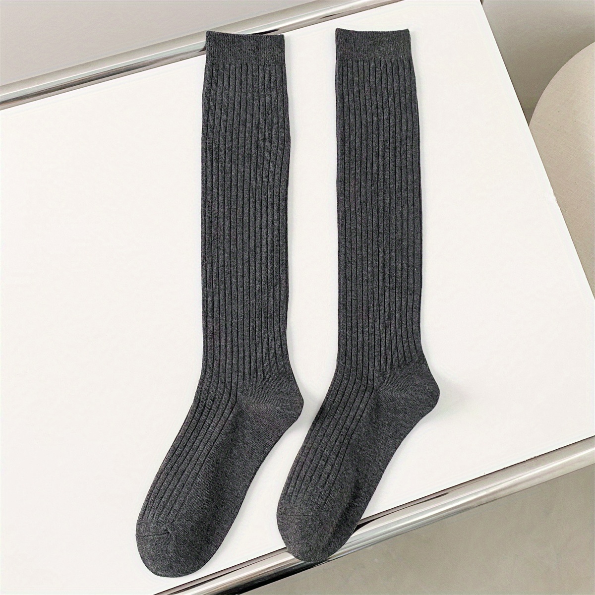 1 Pair Women Stockings Solid Rib-knot Fashion Knee High Socks