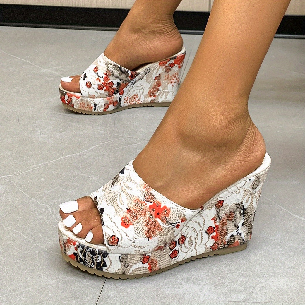 New Look floral print platform wedge peep toes > Shoeperwoman