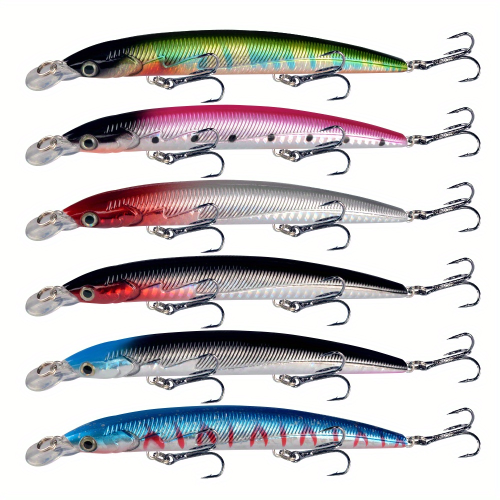 6pcs Floating Minnow Fishing Lures With 3 Hooks, Topwater Artificial  Fishing Bait For Bass Pike