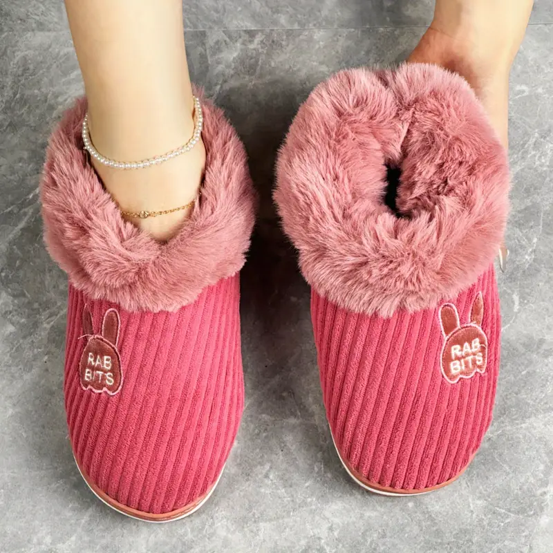 Kawaii Rabbit Pattern House Slippers Casual Slip Plush Lined - Temu ...