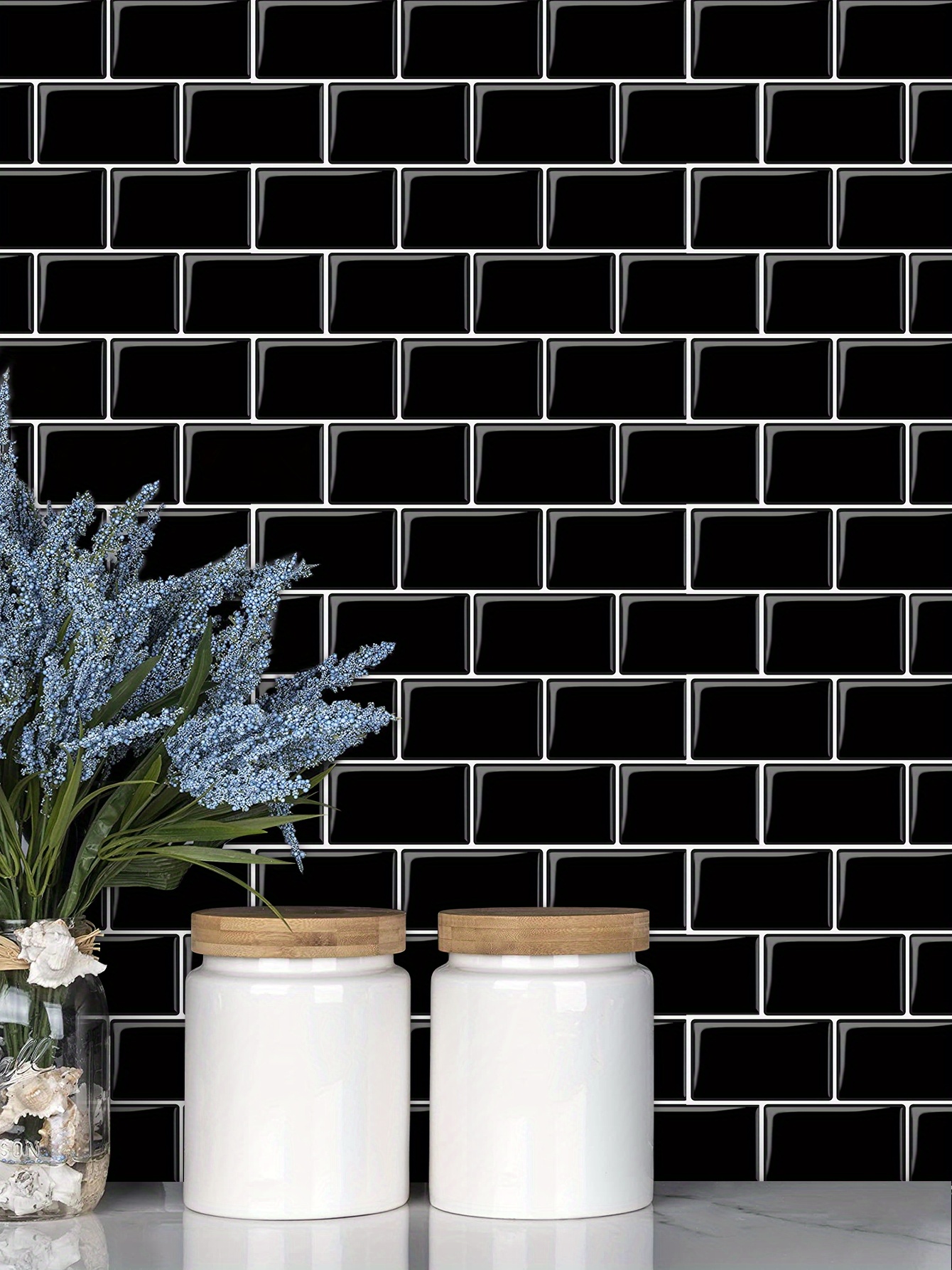 FunStick Black Subway Tile Peel and Stick Backsplash for Kitchen 12x12  Stick on Back Splashes