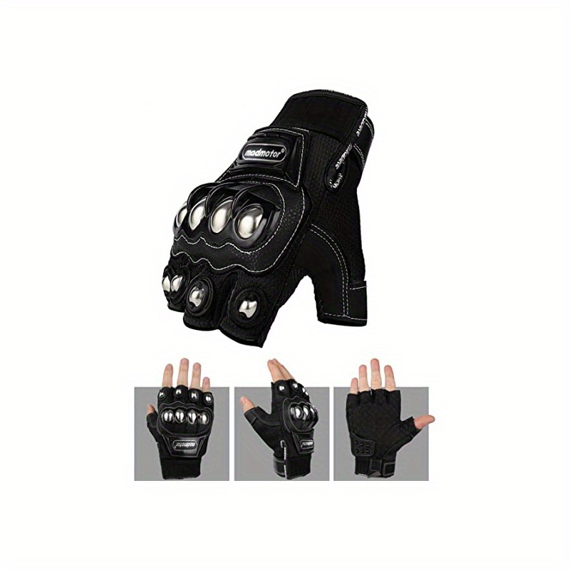 half finger motorcycle gloves for men women black with steel