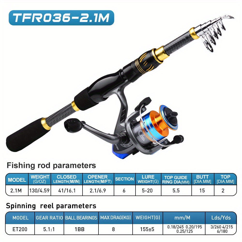 PROBEROS Telescopic Rod and Reel Kit 2.1 Carbon Fiber Fishing Rod