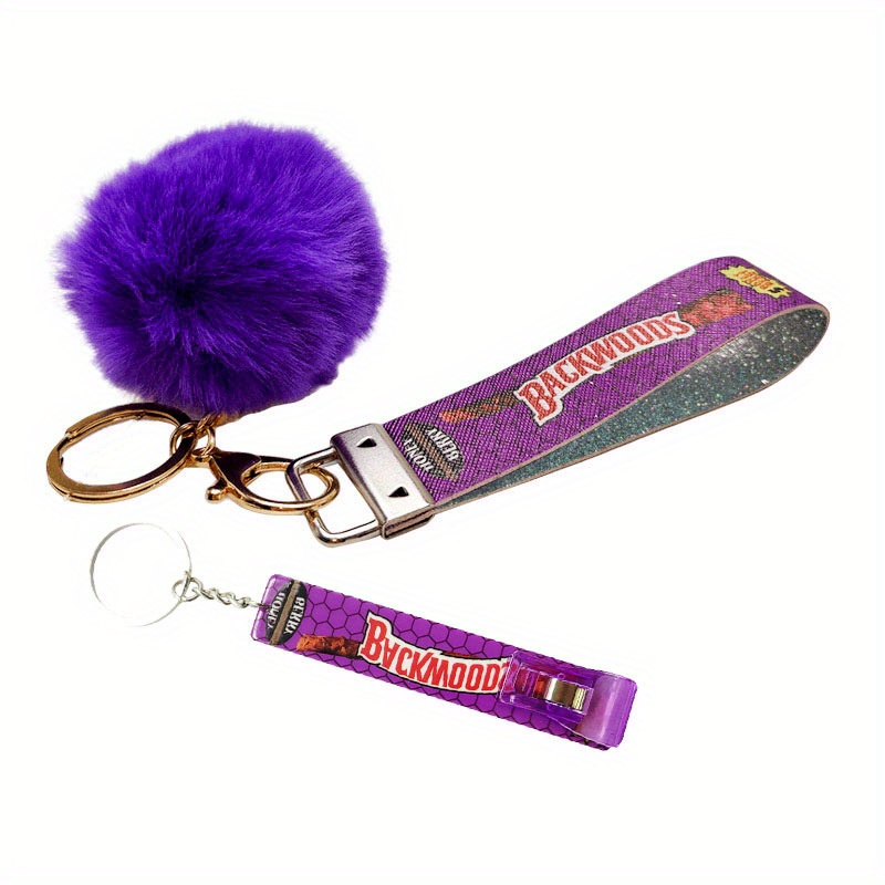 Purple Puff Ball with Boss Babe Card Grabber Keychain