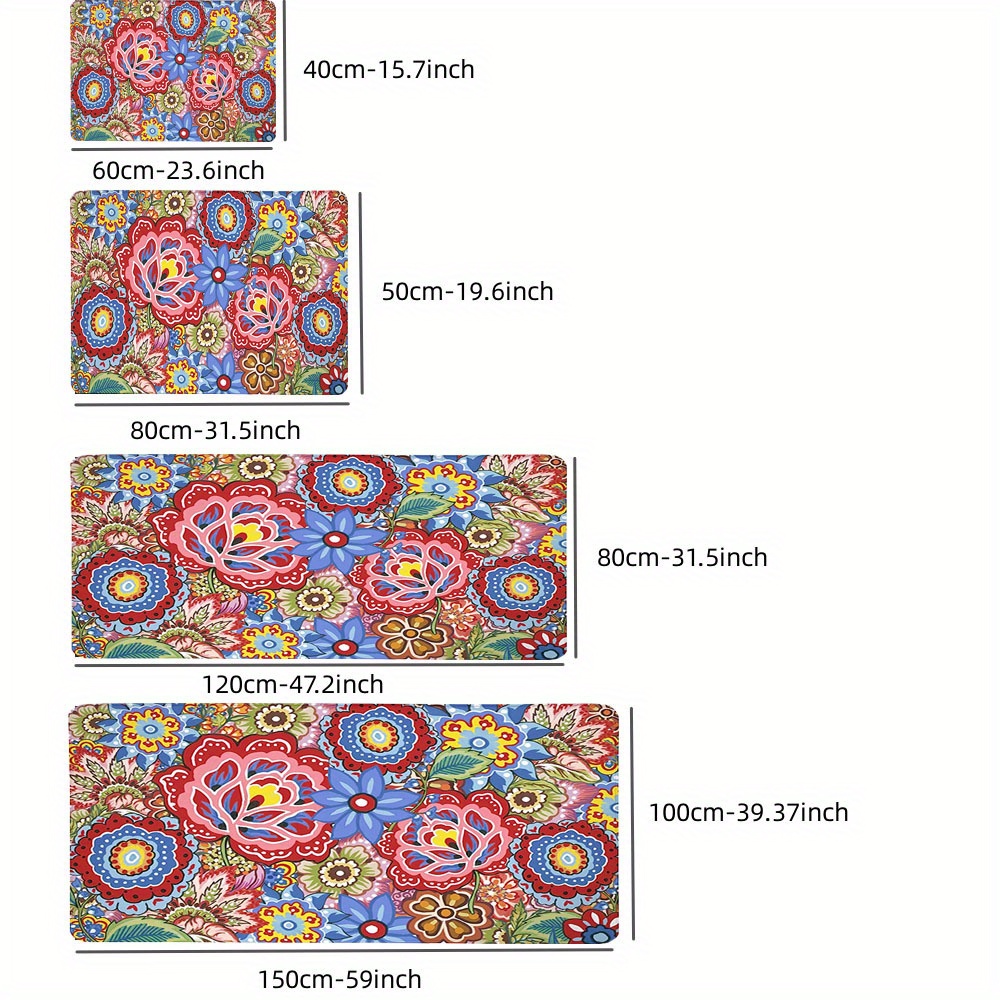 Boho Floral Kitchen Rug Mats For Floor Colorful Flowers Anti - Temu