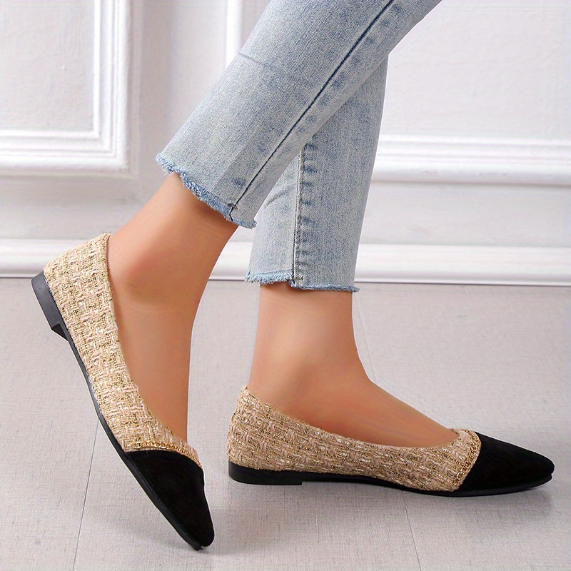 Women's Cap Toe Ballet Flats Chain Decor Pointed Toe Temu