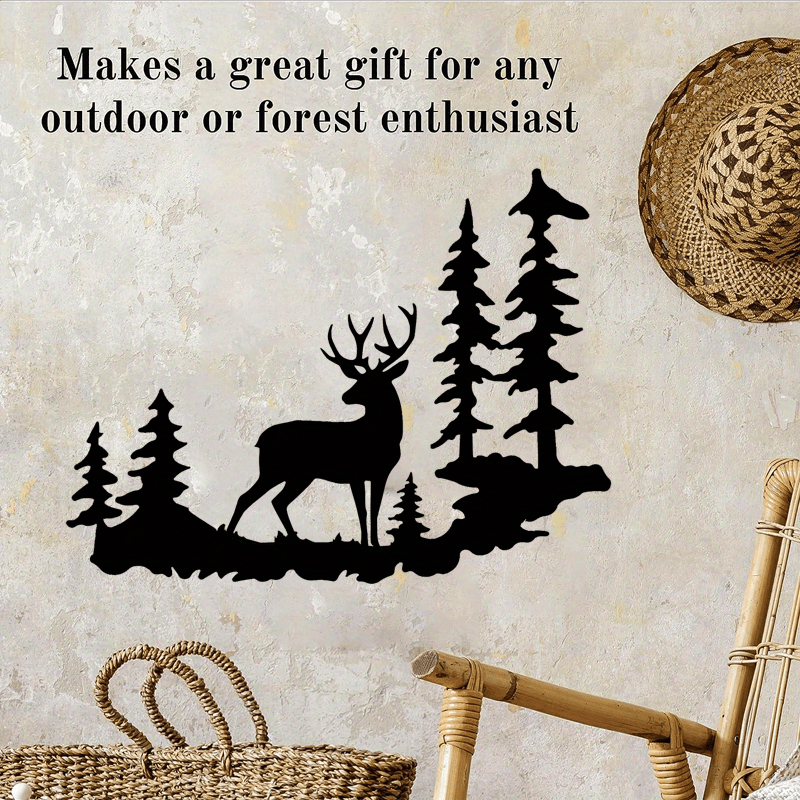 Metal Wall Art-black Deer In Forest Wall Decoration, Art Forest