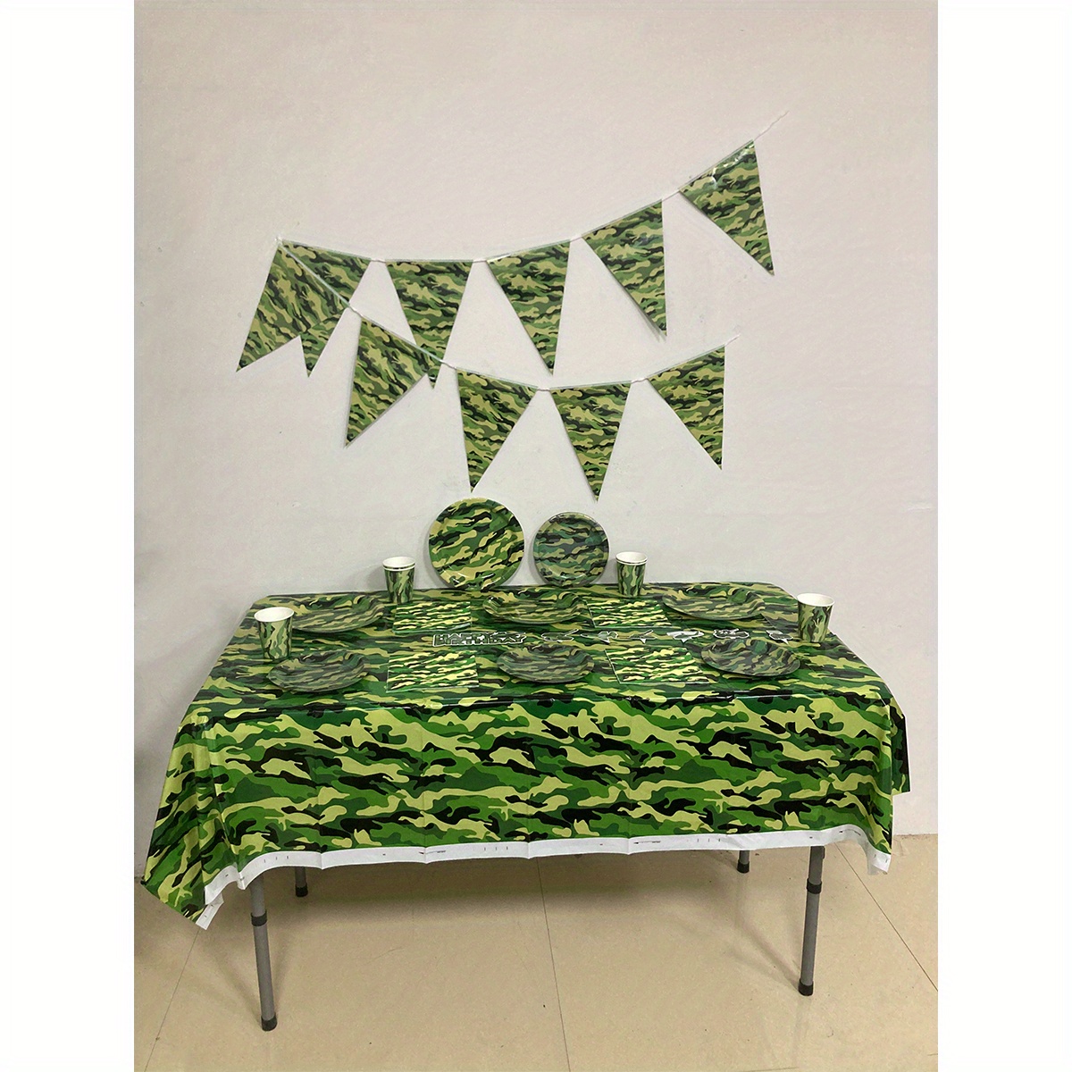 Camouflage Vaisselle Armée Assiette Verte Coupe Serviette Camo
