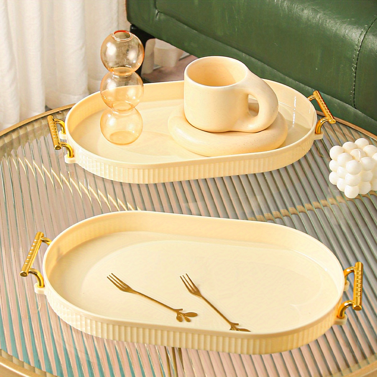 Gold Color Cream Porcelain Coffee Set