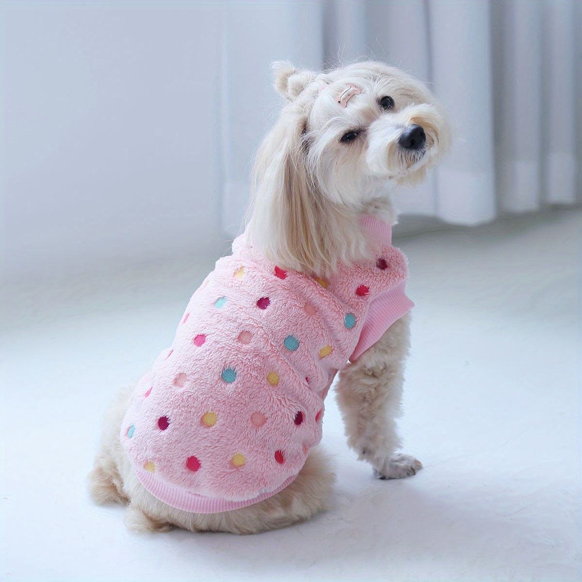 TEMU 1pc Candy Multicolor Polka Dot -friendly Coral Warm Sweatshirt Suitable For Small To Medium-sized Pets Cats And Dogs For Indoor And Outdoor Wear