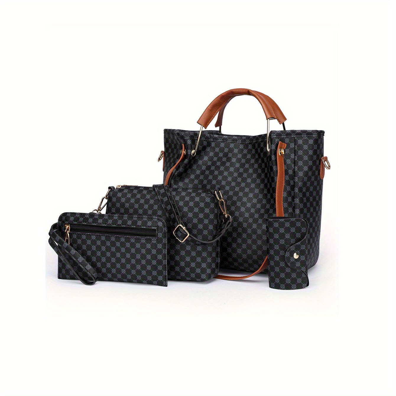 3pcs Geometric Pattern Pu Leather Children Combination Bag